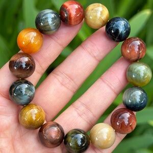 14.5mm stretchable rainbow color icy‎ tiger eye bracelet 0695